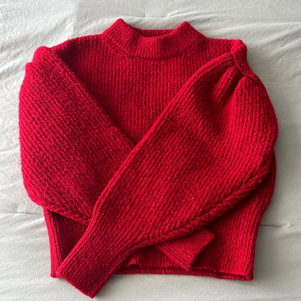 Red mock neck sweater
